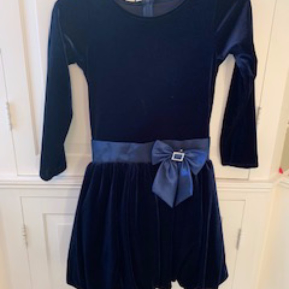 Girl's Navy Velvet Dress